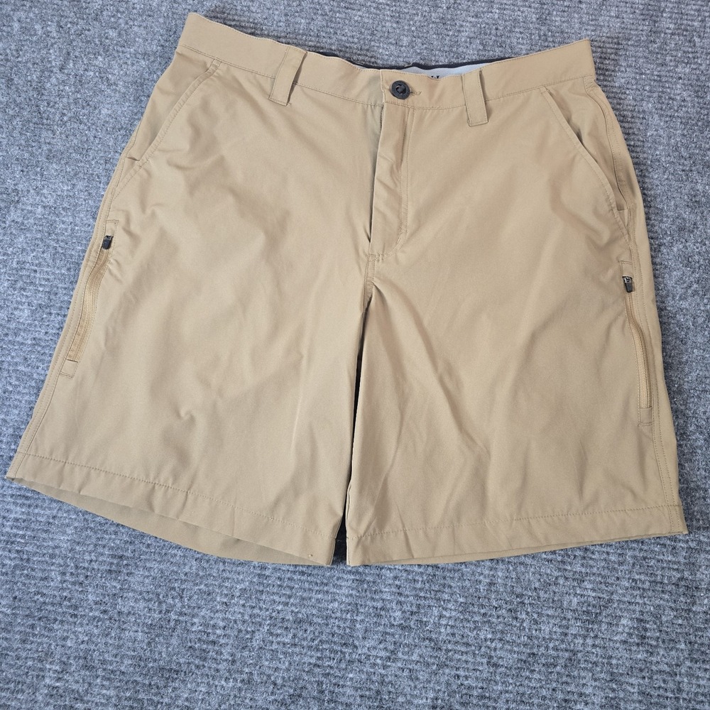Orvis Mens Shorts Size 36 Khaki Tan Performance Hiking Fishing Zip Pockets